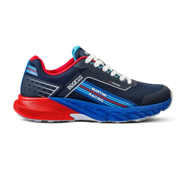 Sparco Martini S-Park Shoe – Side profile with Martini Racing stripes and red/blue sole